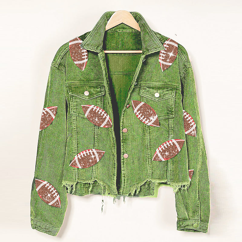 Fashion Corduroy Jacket Fashion Print Baseball Jacket Autumn And Winter Tops Clothes For Women