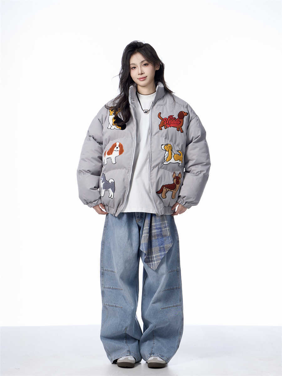 Women's Loose Retro Puppy Embroidered Cotton-padded Jacket LadyShow.Store
