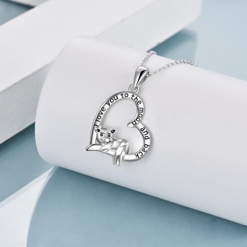 Sterling Silver Cow Heart Pendant Necklace for Women I Love You To The Moon And Back LadyShow.Store