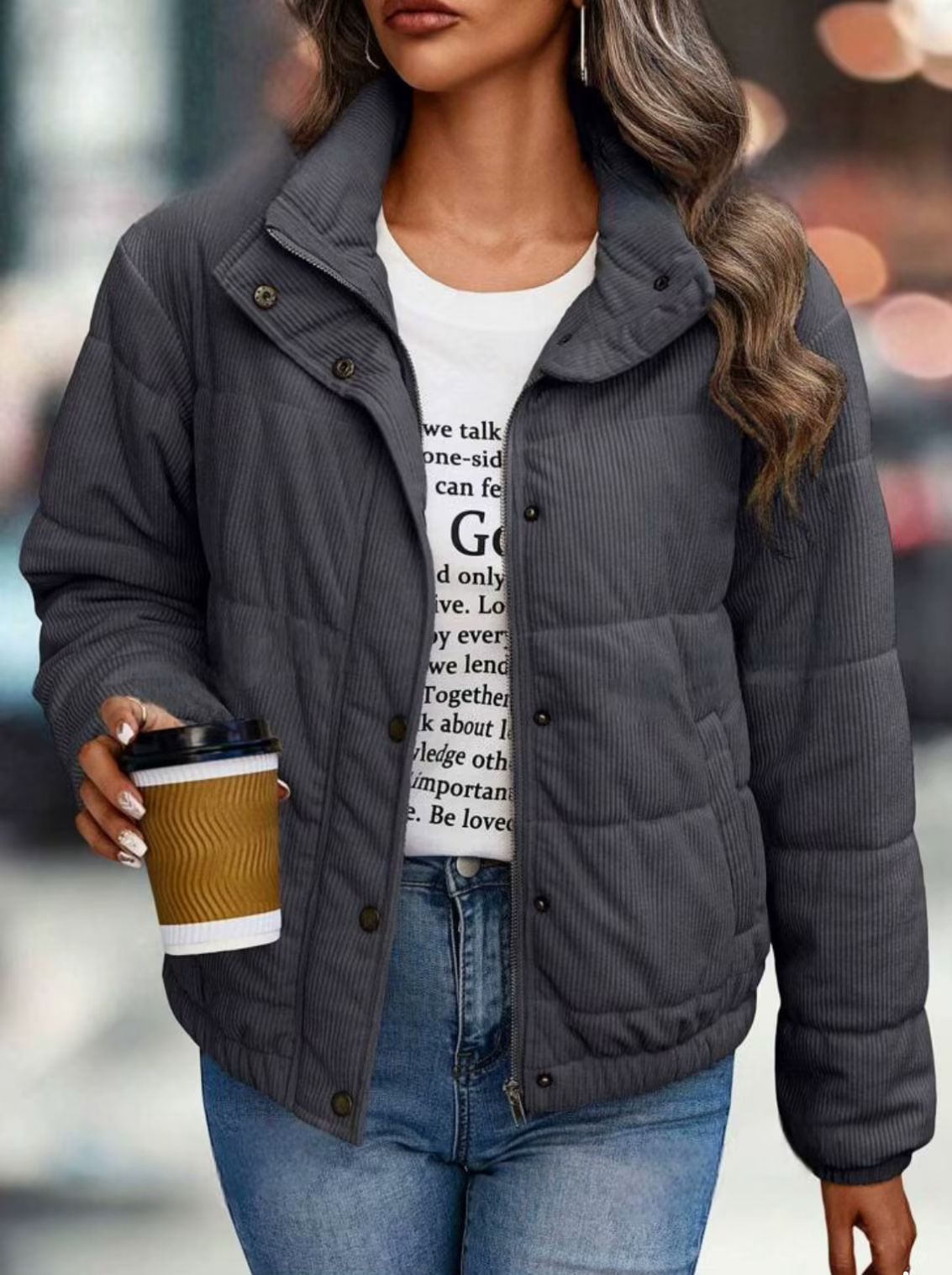 Women's Short Cotton Jacket Long Sleeve Turtleneck Coat LadyShow.Store