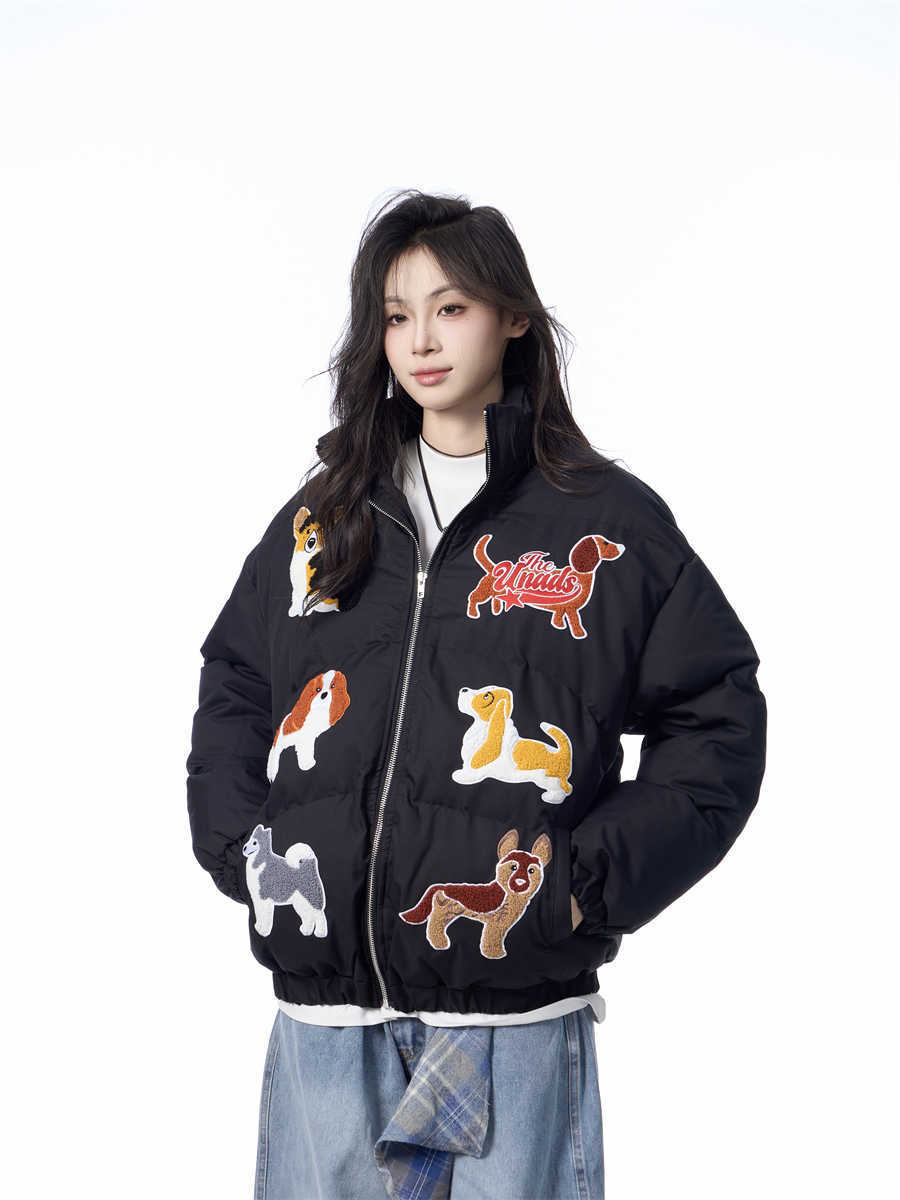 Women's Loose Retro Puppy Embroidered Cotton-padded Jacket LadyShow.Store