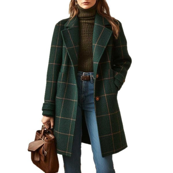 Plaid Mid-length Lapel Large Size Jacket LadyShow.Store