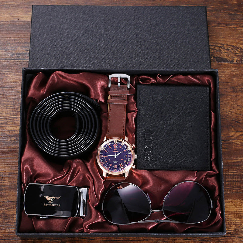 Fashion Creative Personality Watch Glasses Belt Wallet Set Gift Box Best YouTube Store