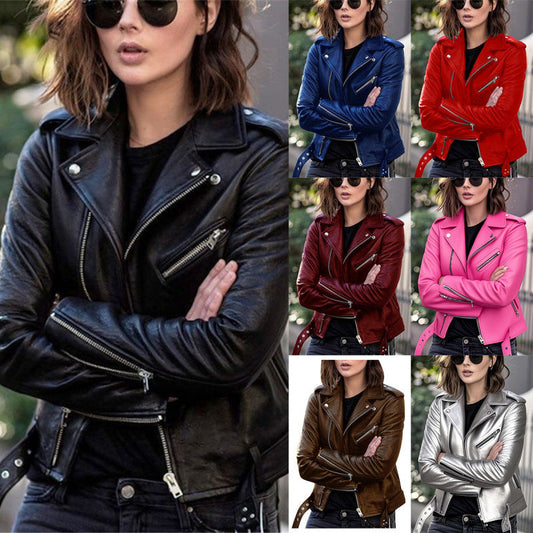 Women's Short Women's Leather Jacket Coat Jacket Pu LadyShow.Store