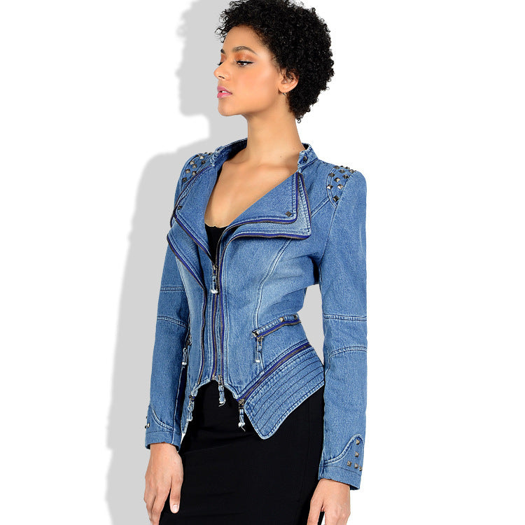 Women's Rivet Slim Washed Leather Motorcycle Jacket LadyShow.Store