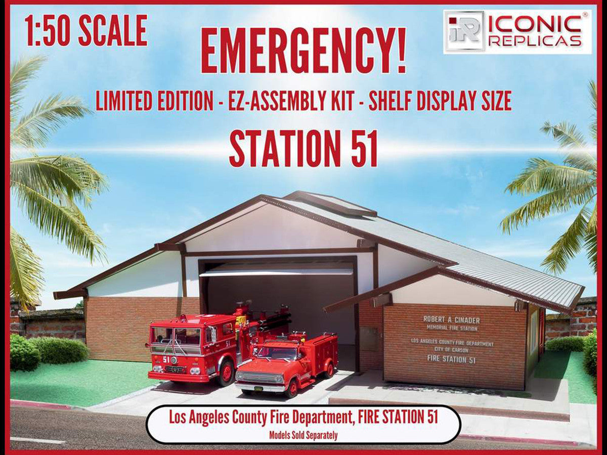 Los Angeles County Fire Department Fire Station 51 Diorama EZ Assembly Kit "Emergency!" Series 1/50 Model by Iconic Replicas-1