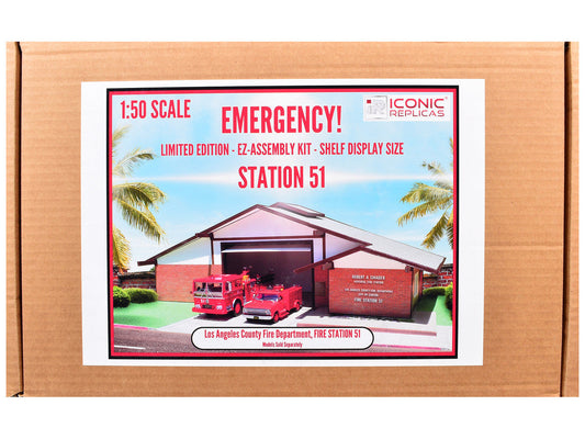 Los Angeles County Fire Department Fire Station 51 Diorama EZ Assembly Kit "Emergency!" Series 1/50 Model by Iconic Replicas Iconic Replicas
