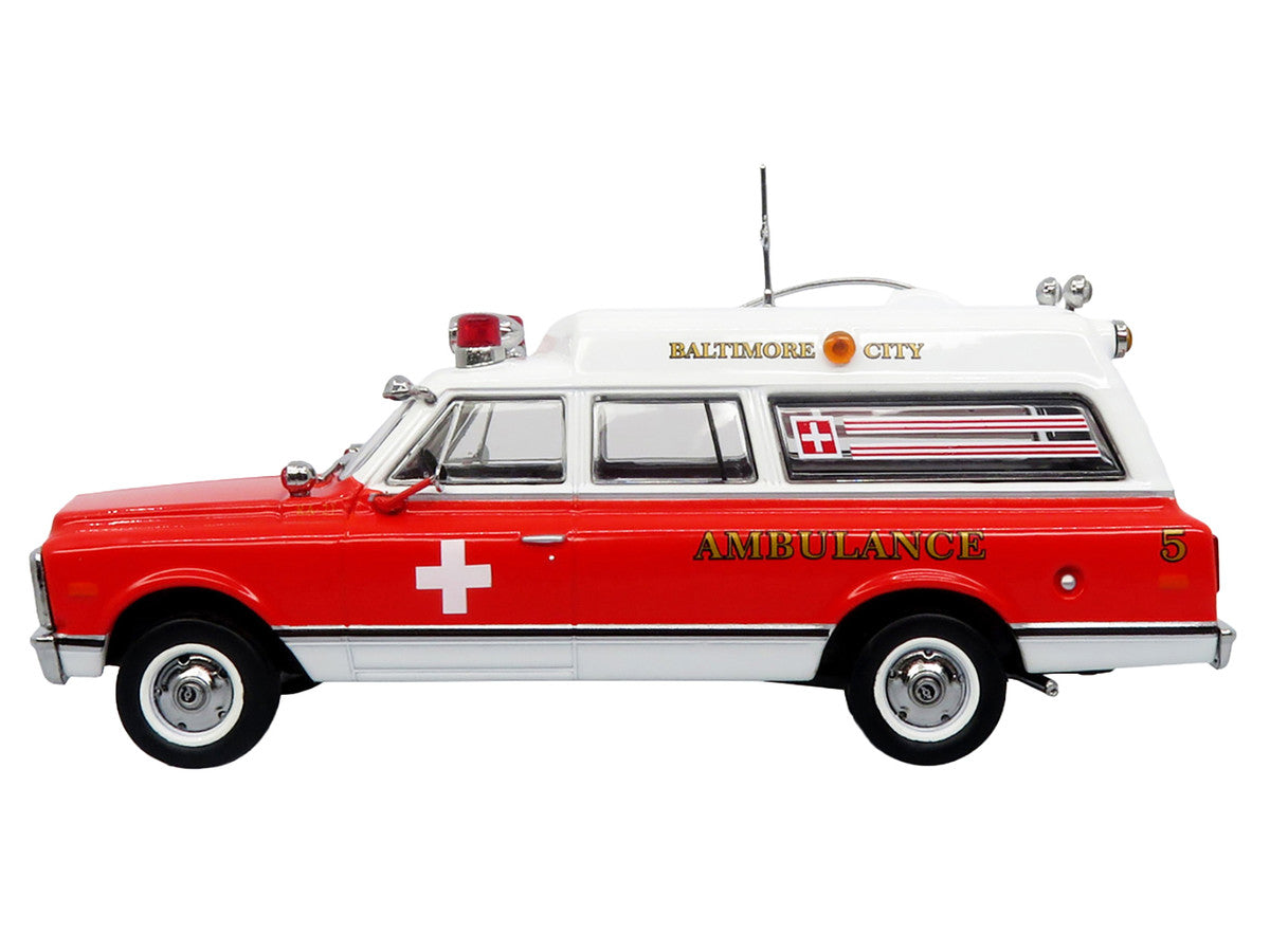 1969 Chevrolet C-10 Ambulance "Baltimore City Fire Department" White and Red "5 Alarm" Series Limited Edition 1/50 Diecast Model by Iconic Replicas Iconic Replicas
