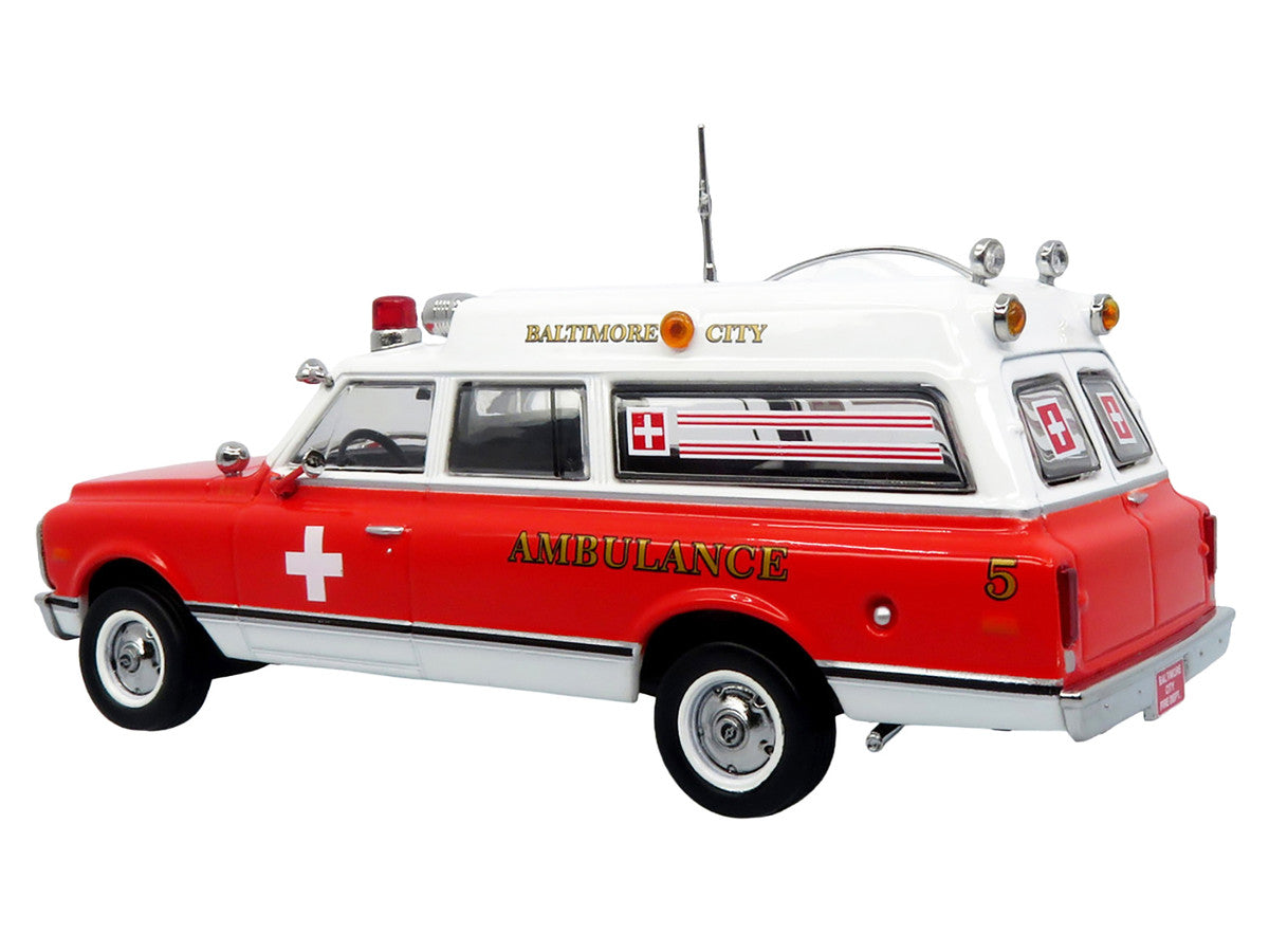 1969 Chevrolet C-10 Ambulance "Baltimore City Fire Department" White and Red "5 Alarm" Series Limited Edition 1/50 Diecast Model by Iconic Replicas Iconic Replicas