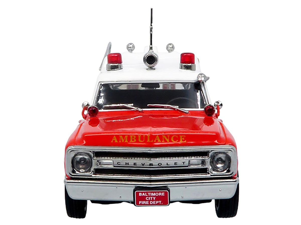 1969 Chevrolet C-10 Ambulance "Baltimore City Fire Department" White and Red "5 Alarm" Series Limited Edition 1/50 Diecast Model by Iconic Replicas Iconic Replicas