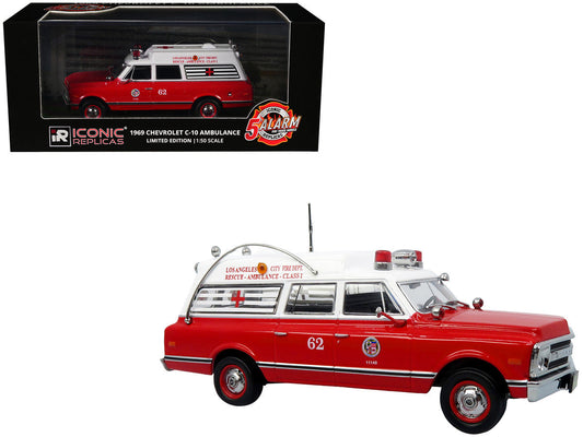 1969 Chevrolet C-10 Ambulance "Los Angeles City Fire Department" Red and White "5 Alarm" Series Limited Edition 1/50 Diecast Model by Iconic Replicas Iconic Replicas