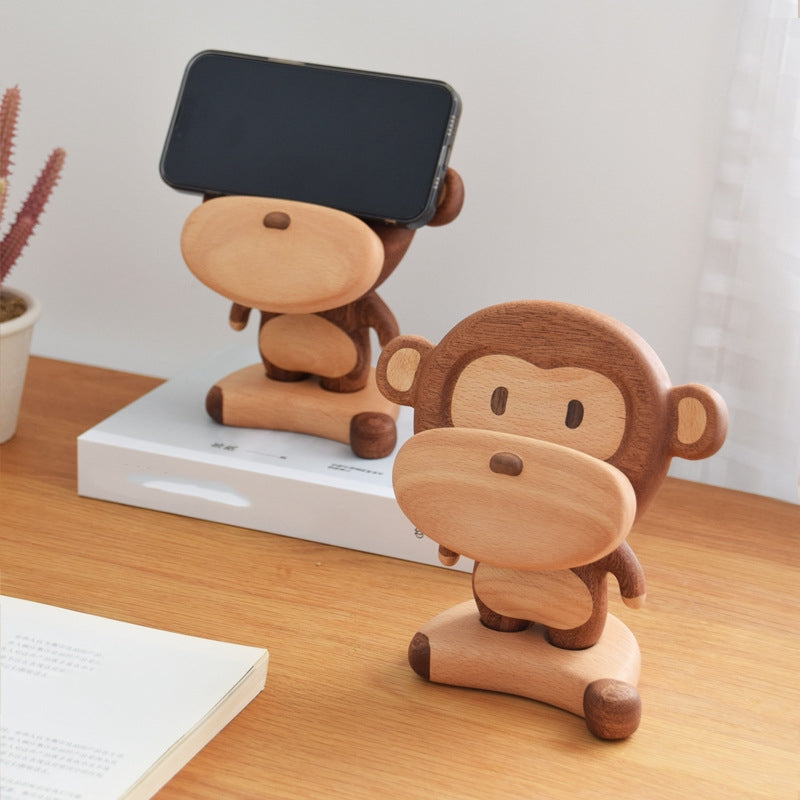 Solid Wood Creative Monkey Phone Holder Cute Cell Phone Stand Table Decorative Ornaments