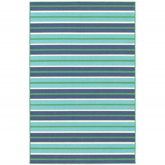 5' x 8' Blue and Green Geometric Stain Resistant Indoor Outdoor Area Rug
