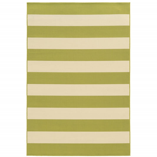 5' x 8' Green and Ivory Geometric Stain Resistant Indoor Outdoor Area Rug