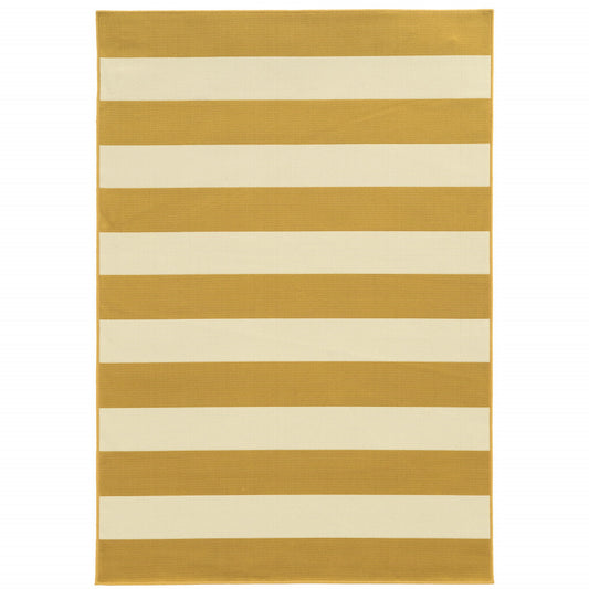8' x 11' Gold and Ivory Geometric Stain Resistant Indoor Outdoor Area Rug