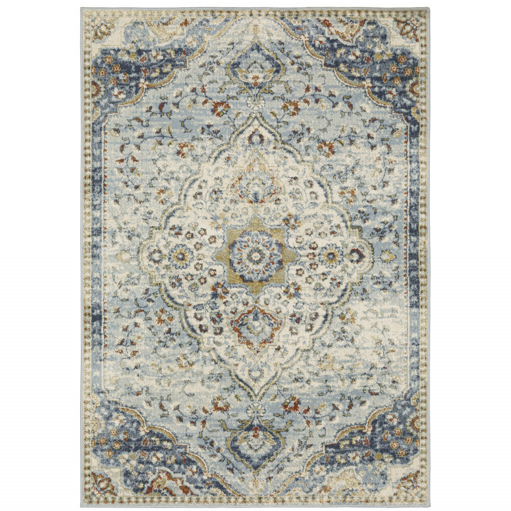 3' X 5' Blue Beige Rust Gold And Teal Oriental Power Loom Stain Resistant Area Rug