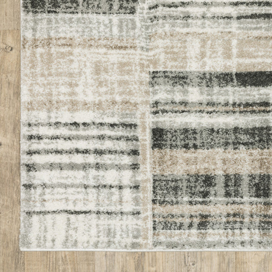 3' X 5' Grey Charcoal Ivory Tan Brown And Beige Geometric Power Loom Stain Resistant Area Rug W2B