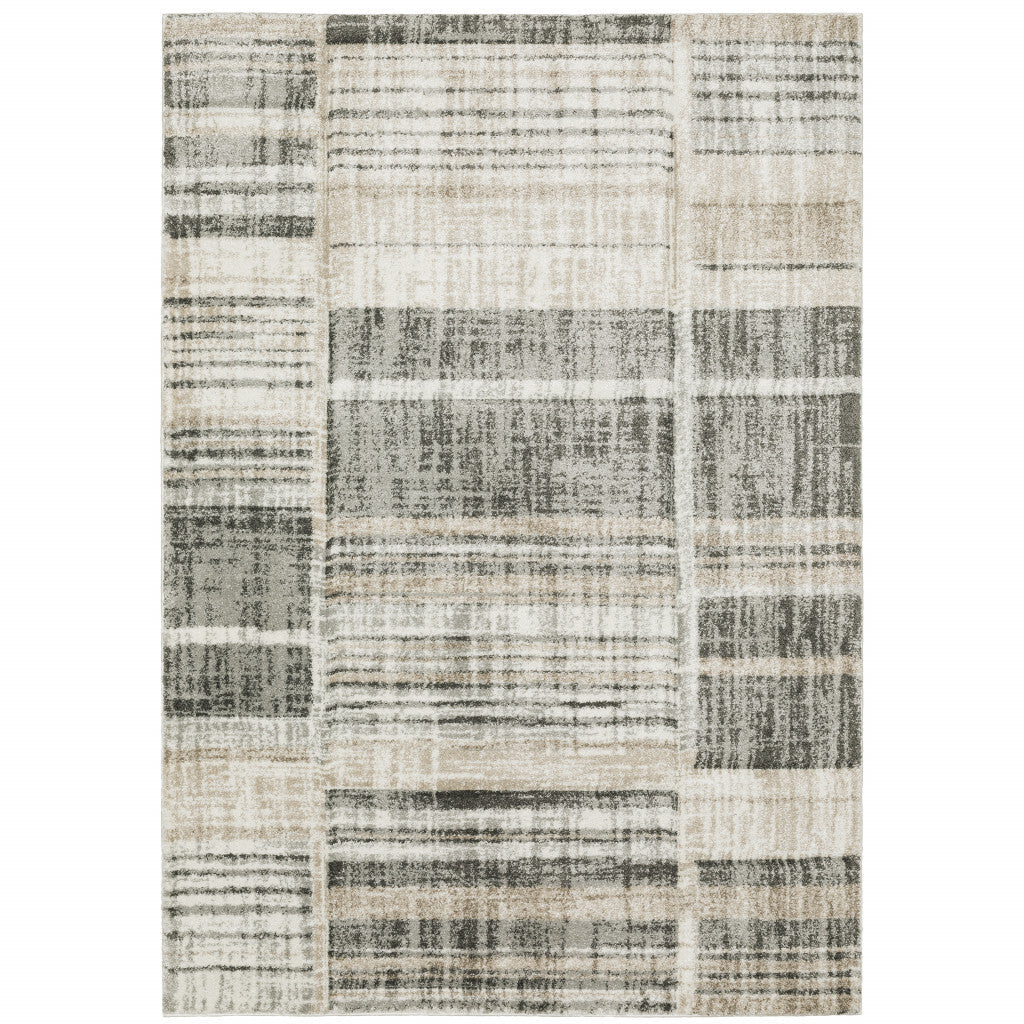 3' X 5' Grey Charcoal Ivory Tan Brown And Beige Geometric Power Loom Stain Resistant Area Rug W2B