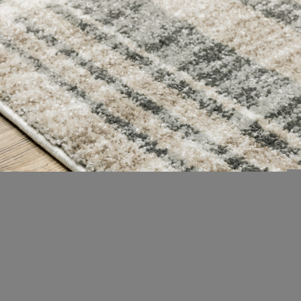 3' X 5' Grey Charcoal Ivory Tan Brown And Beige Geometric Power Loom Stain Resistant Area Rug W2B