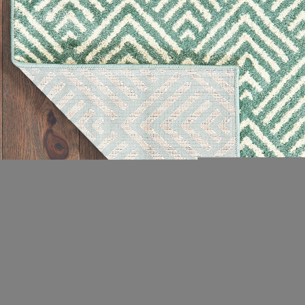 2' X 8' Foam Blue And Ivory Geometric Power Loom Stain Resistant Runner Rug