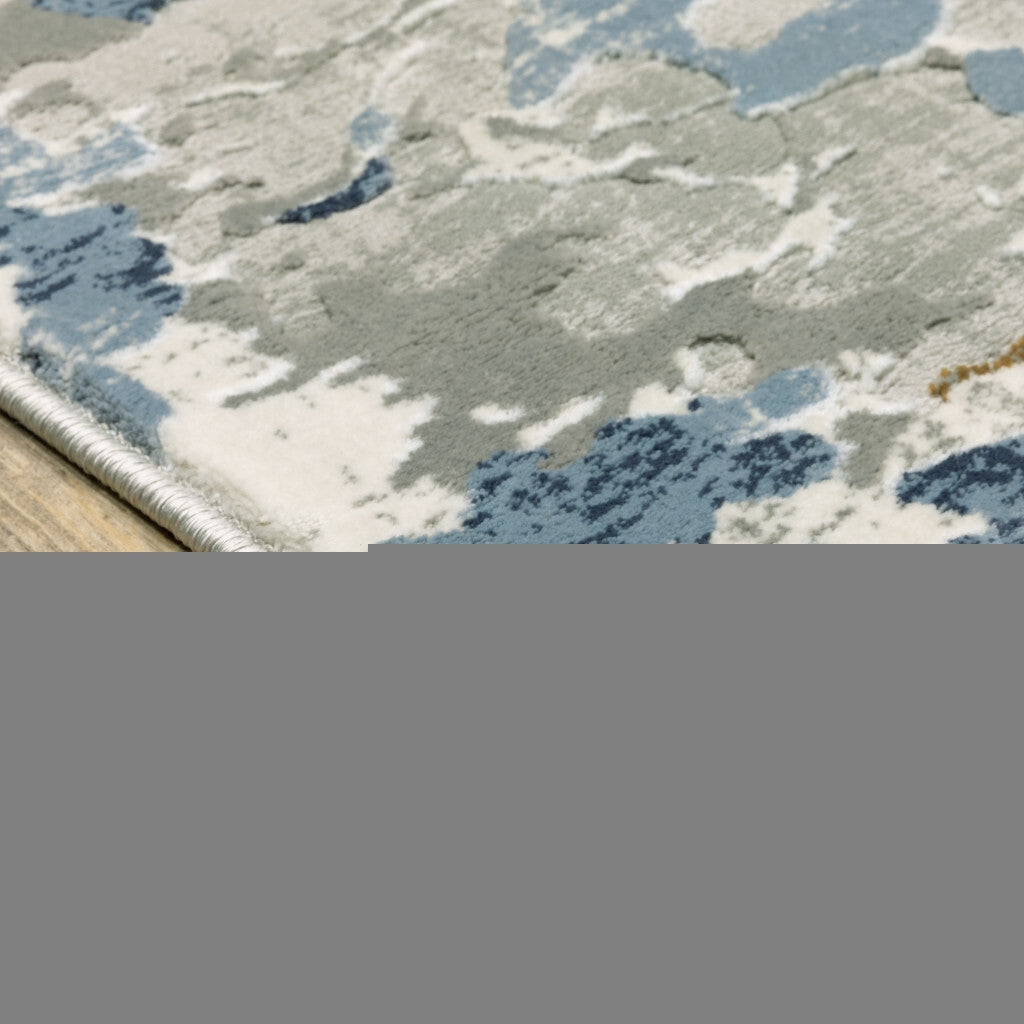 3' X 5' Grey Blue Ivory Navy Beige And Brown Abstract Power Loom Stain Resistant Area Rug