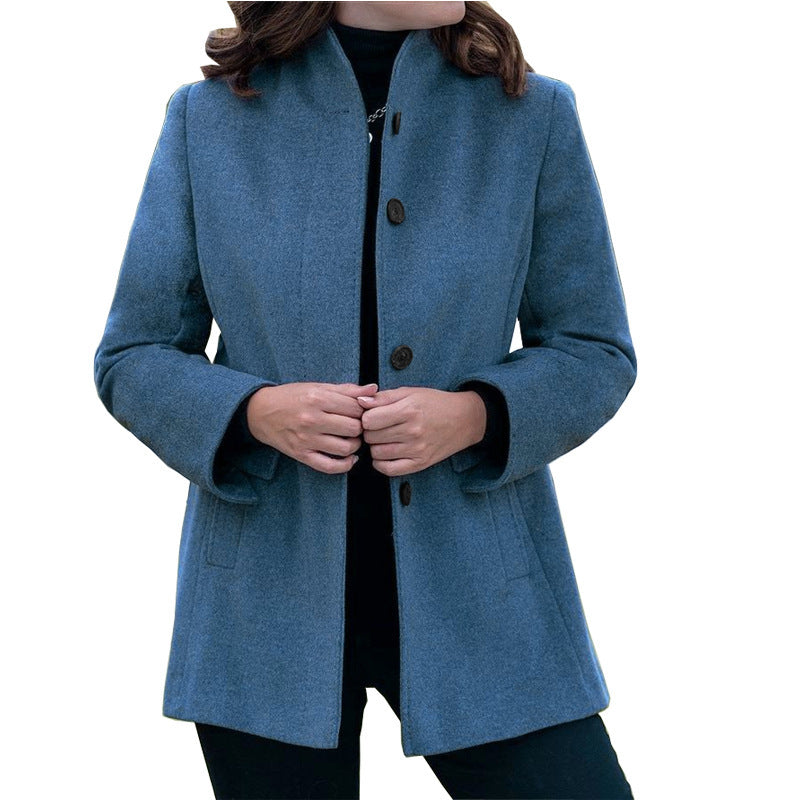 Minimalist Long Sleeve Lapel Button Slim-fit Woolen Coat LadyShow.Store