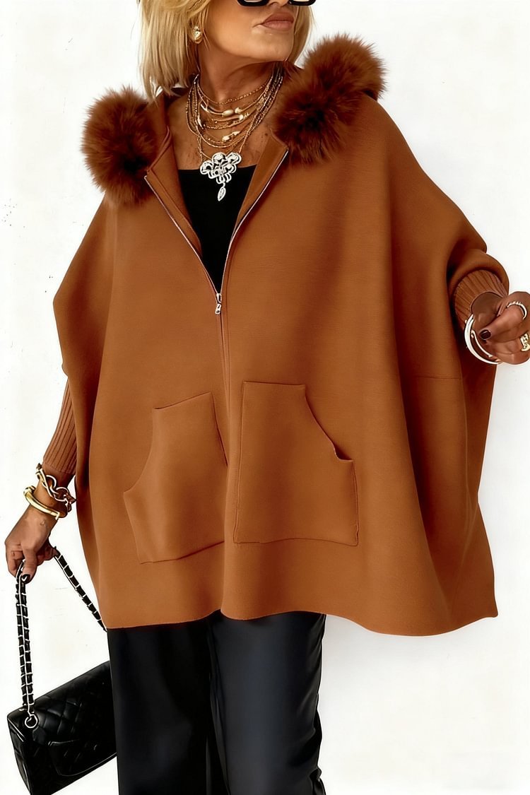 Ins Plush Hooded Cardigan Fashion Warm Pockets Zip-up Knitted Jacket Casual Outerwear Batwing Sleeve Sweater Women's Clothing Best YouTube Store