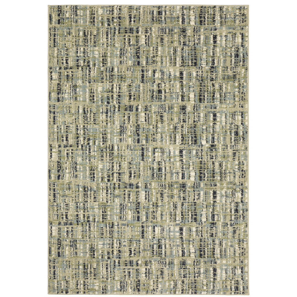 4' X 6' Green Blue Ivory Beige And Light Blue Abstract Power Loom Stain Resistant Area Rug