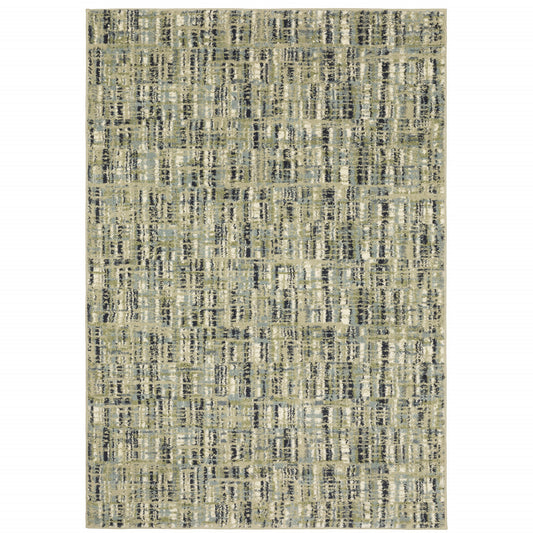 4' X 6' Green Blue Ivory Beige And Light Blue Abstract Power Loom Stain Resistant Area Rug