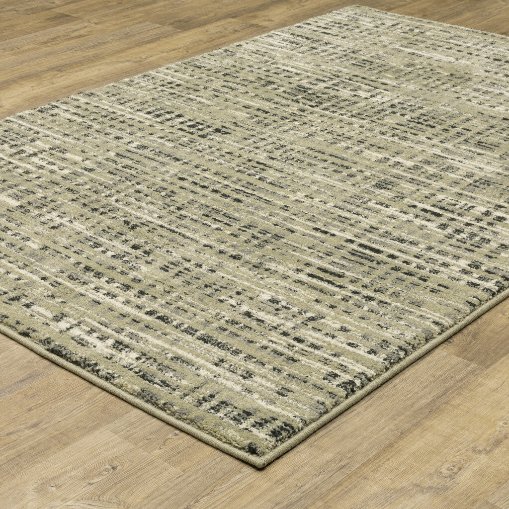 4' X 6' Beige Grey Ivory And Sage Blue Geometric Power Loom Stain Resistant Area Rug