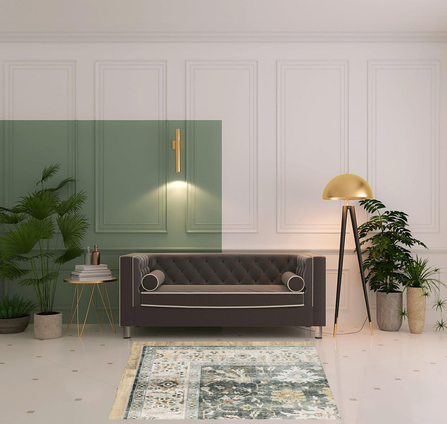 4' X 6' Gray and Ivory Oriental Non Skid Area Rug