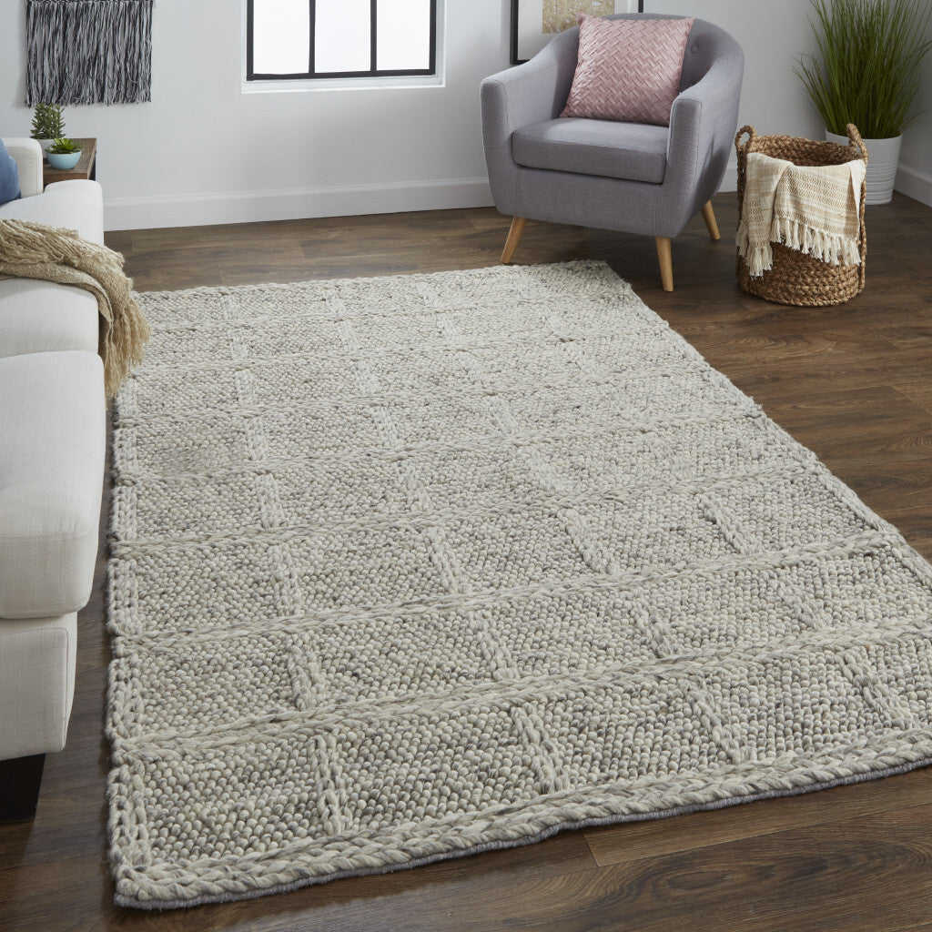 4' X 6' Ivory Gray And Black Wool Plaid Hand Woven Stain Resistant Area Rug