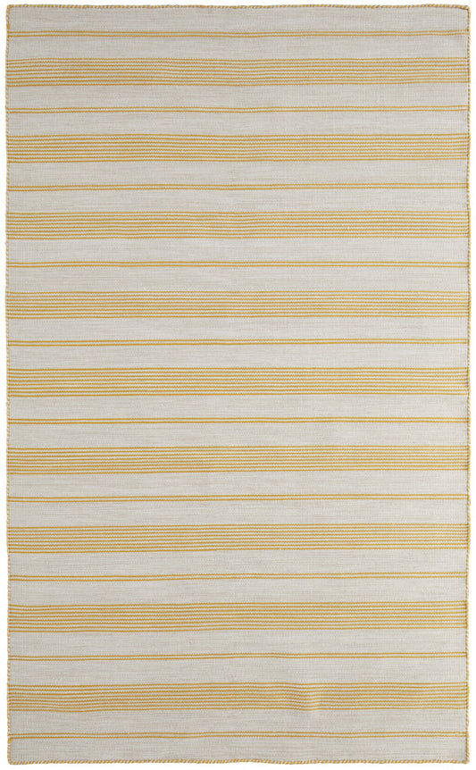 4' X 6' Yellow And Ivory Striped Dhurrie Hand Woven Stain Resistant Area Rug