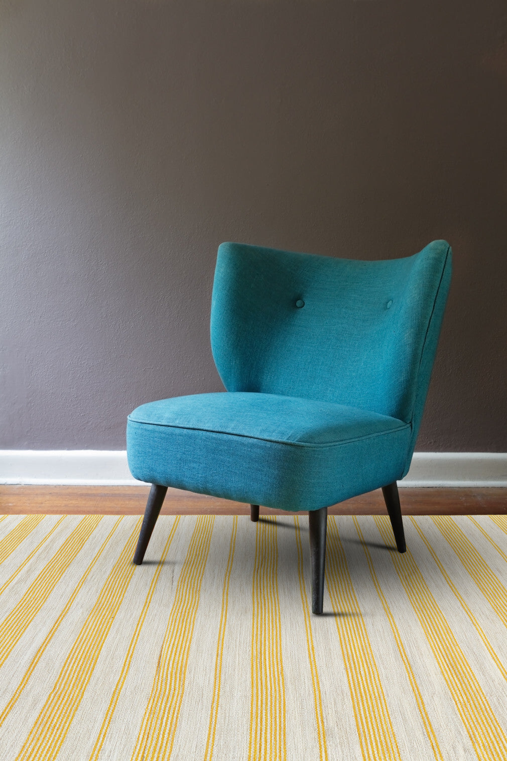 4' X 6' Yellow And Ivory Striped Dhurrie Hand Woven Stain Resistant Area Rug