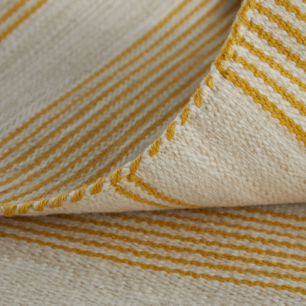 4' X 6' Yellow And Ivory Striped Dhurrie Hand Woven Stain Resistant Area Rug