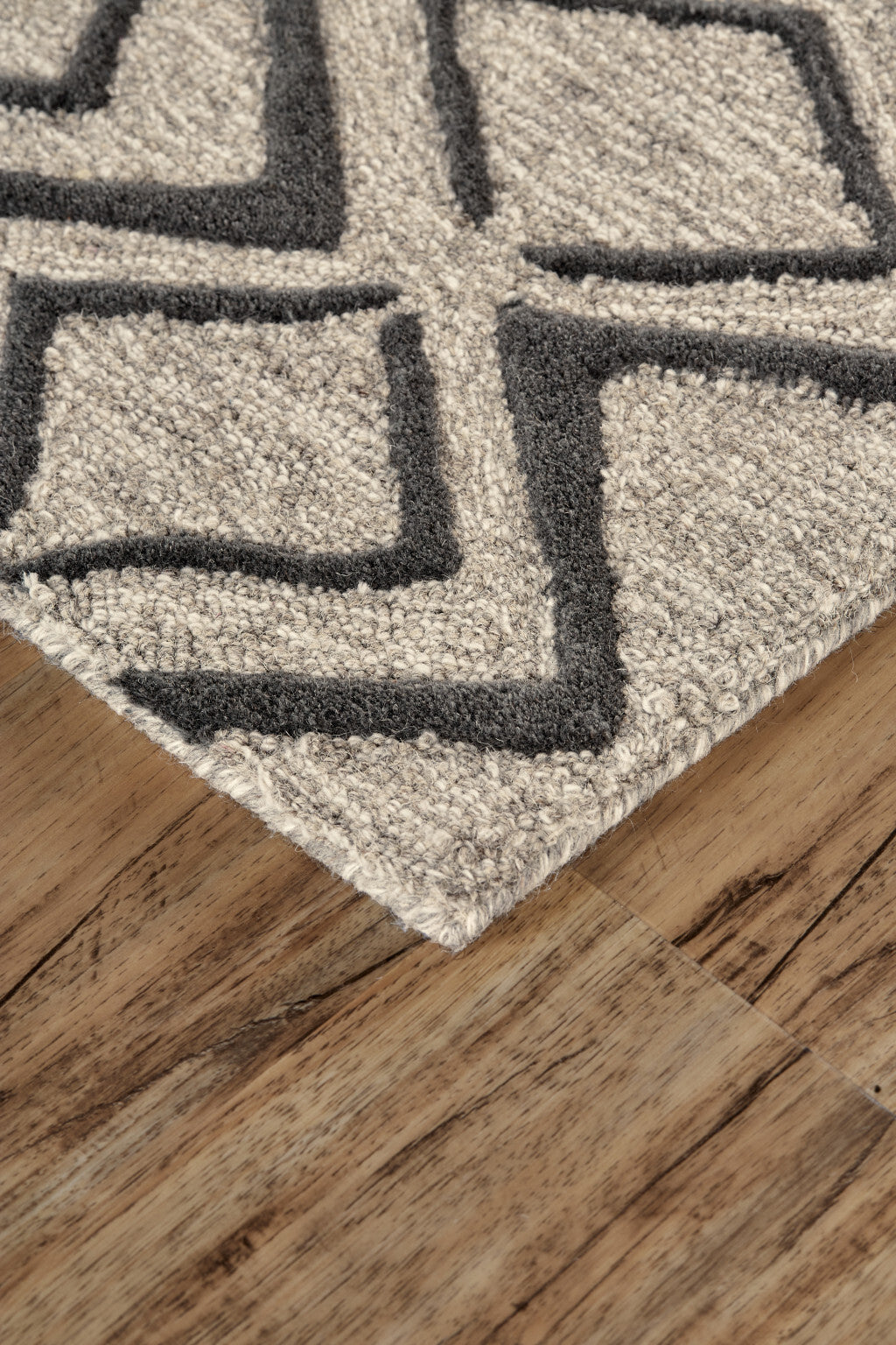 4' X 6' Black Gray And Taupe Wool Geometric Tufted Handmade Stain Resistant Area Rug W2B