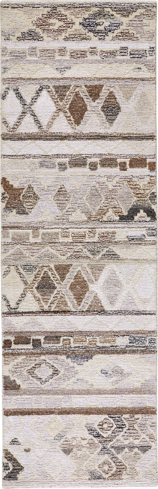 8' Ivory Tan And Gray Wool Abstract Tufted Handmade Runner Rug