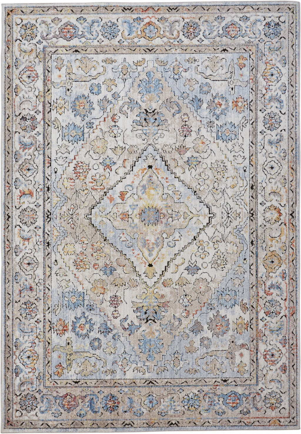 4' X 6' Blue and Gray Floral Area Rug W2B