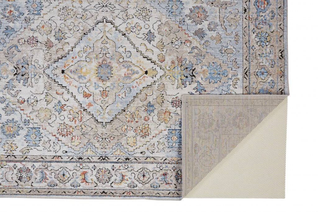 4' X 6' Blue and Gray Floral Area Rug W2B