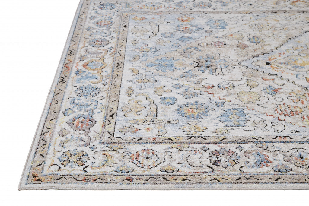 4' X 6' Blue and Gray Floral Area Rug W2B