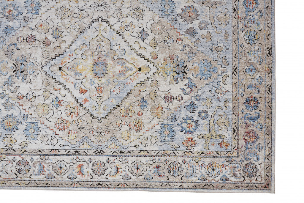 4' X 6' Blue and Gray Floral Area Rug W2B