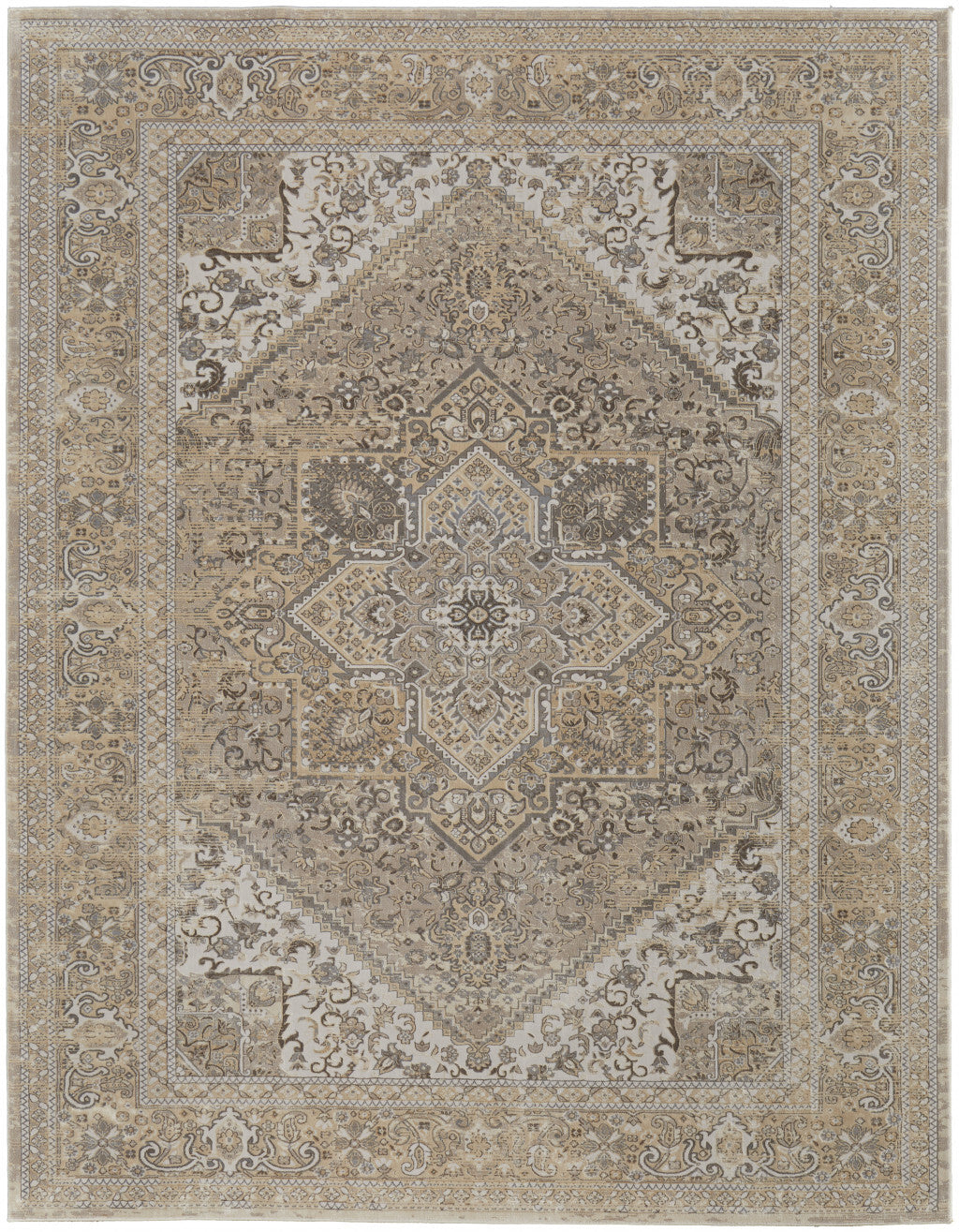 4' X 6' Brown and Ivory Floral Power Loom Distressed Non Skid Area Rug