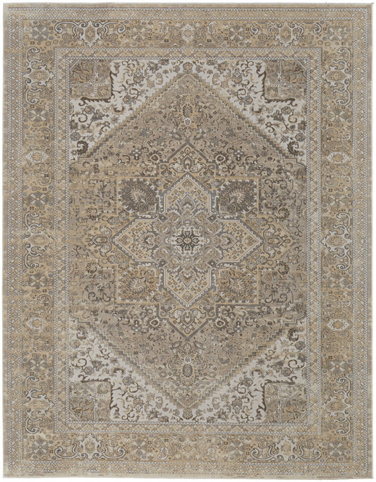4' X 6' Brown Ivory And Tan Floral Power Loom Distressed Area Rug