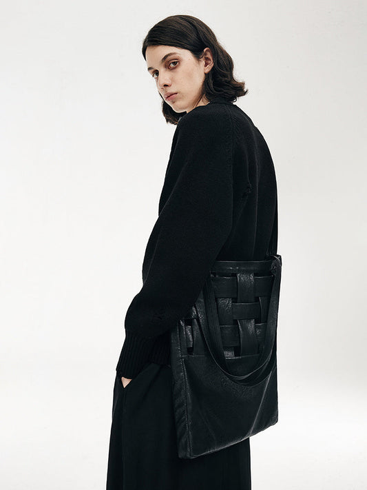 Faux Leather Woven Structure Crossbody Shoulder Bag LadyShow.Store