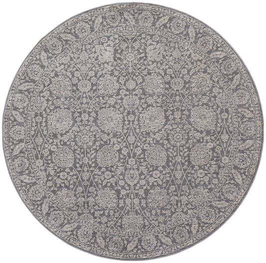 6' Taupe And Ivory Round Floral Power Loom Area Rug