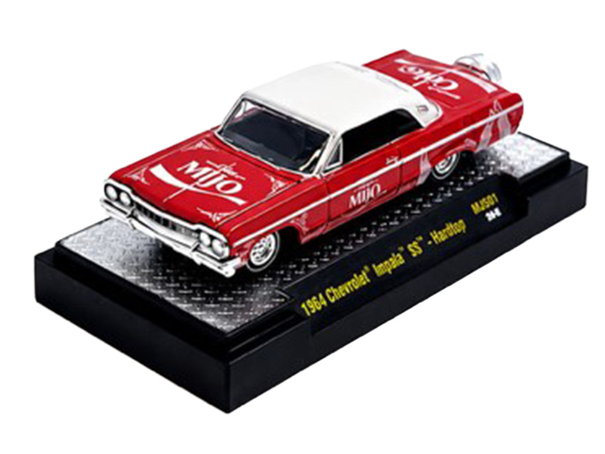 1964 Chevrolet Impala SS Lowrider "Coca Cola" Red with White Top and Graphics Limited Edition to 9340 pieces Worldwide 1/64 Diecast Model Car by M2 Machines M2