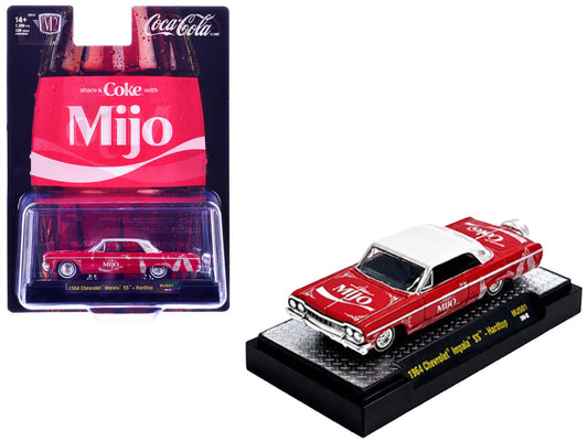 1964 Chevrolet Impala SS Lowrider "Coca Cola" Red with White Top and Graphics Limited Edition to 9340 pieces Worldwide 1/64 Diecast Model Car by M2 Machines M2