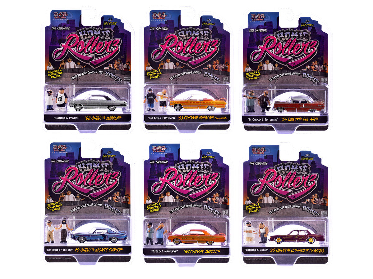 "Homie Rollerz" 2025 Series 1 Set of 6 Pieces Diecast Model Cars by Greenlight and DGA Greenlight
