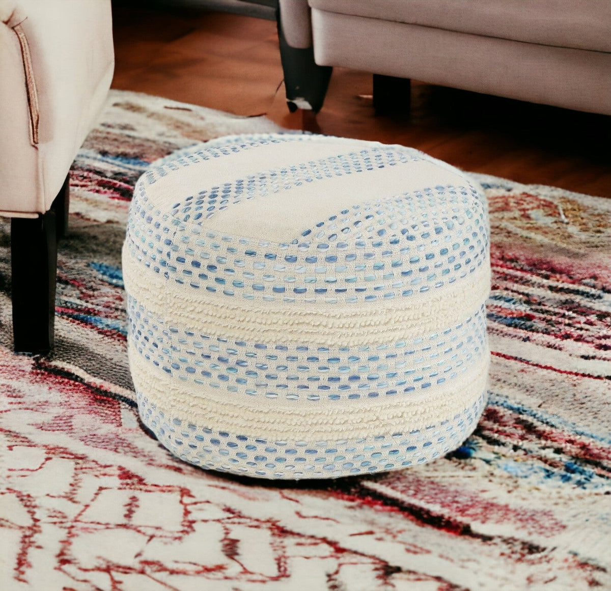 18" Blue Cotton Blend Ottoman W2B
