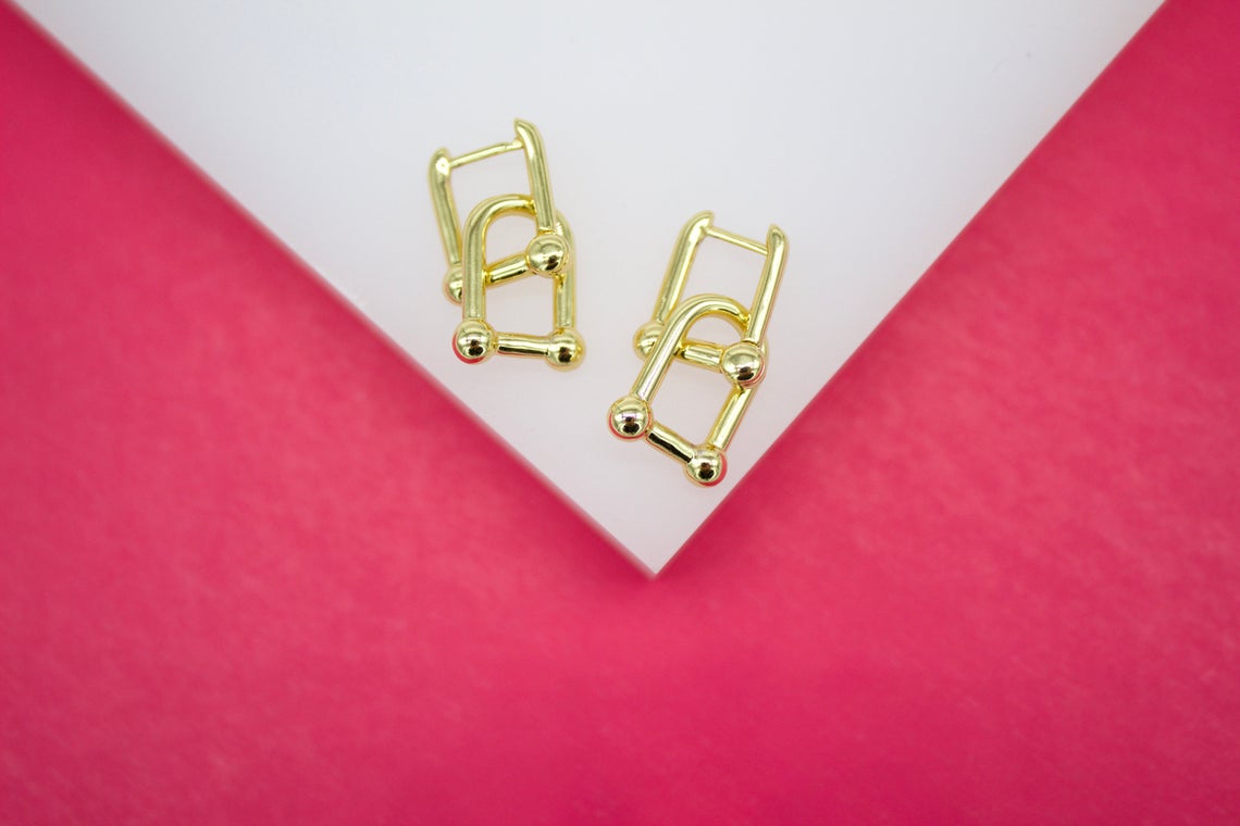 18K Gold Filled Designed Dangle Link Earring Huggies (K227) MIA Jewelry